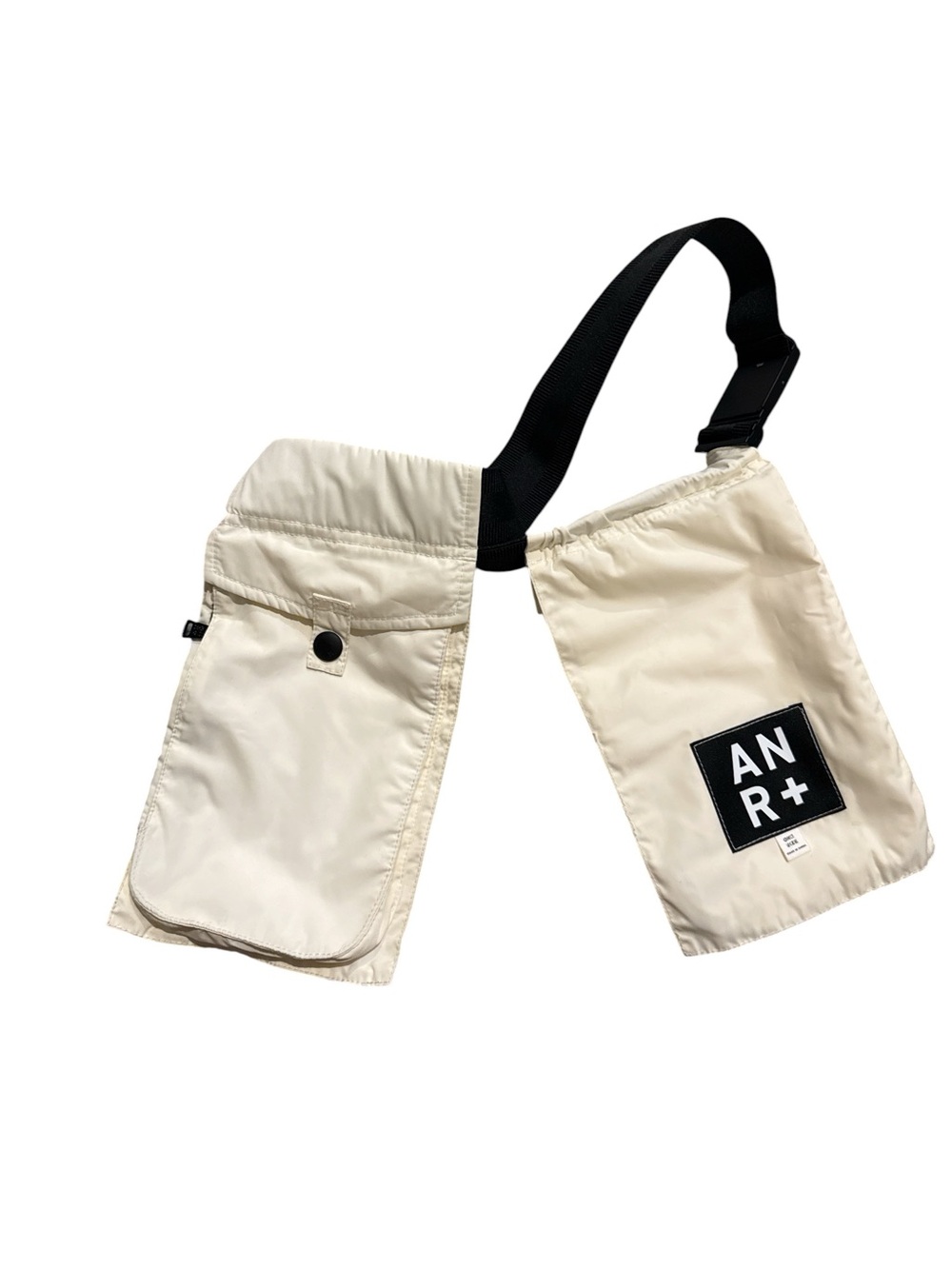 Cream Crossbody Double Pouch with Black Strap